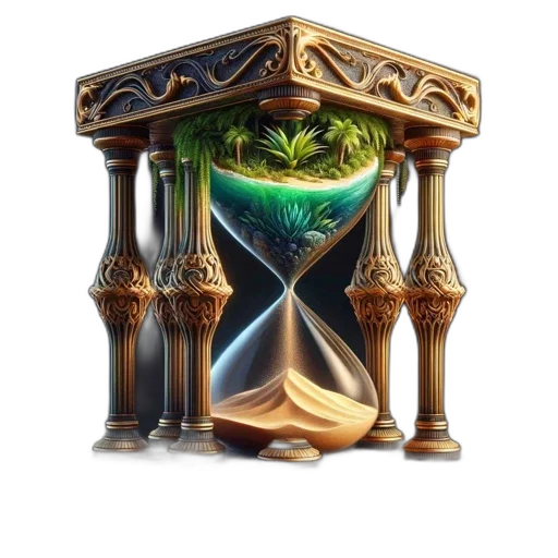 furniture, fantasy art, concept art, 3d render, photorealistic, elaborate, hourglass, features transparent PNG cut-out
