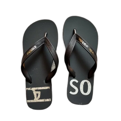 shoes, pair, worn-out, flip-flops, letters, left, right, placed transparent PNG cut-out