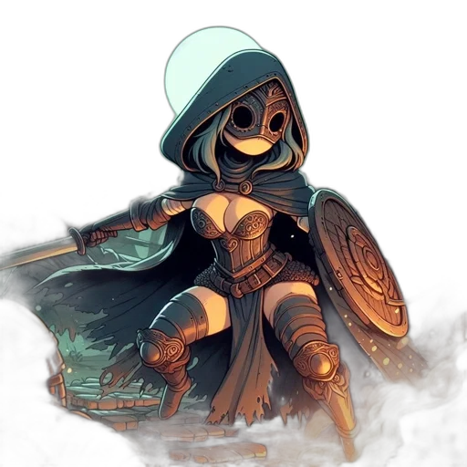 robot, mask, sword, staff, fantasy art, concept art, pixel art, comic book art transparent PNG cut-out