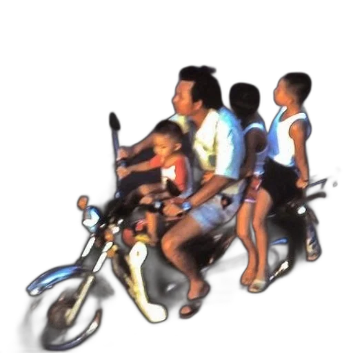 3d render, photorealistic, concept art, oil painting, city street, family, rides, motorcycle transparent PNG cut-out