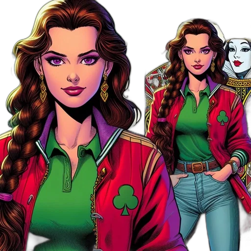 jacket, comic book art, concept art, cartoon, green, young, woman, striking transparent PNG cut-out