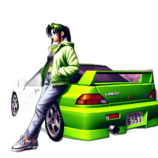 car, jacket, vaporwave, concept art, anime, pixel art, green, neon transparent PNG cut-out