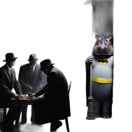animal, robot, hat, umbrella, concept art, comic book art, fire, city street transparent PNG cut-out