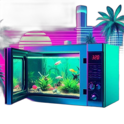 vaporwave, 3d render, concept art, cyberpunk, underwater, neon lights, fire, neon transparent PNG cut-out