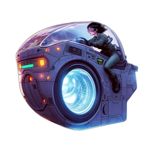 robot, weapon, car, mask, cyberpunk, concept art, 3d render, vaporwave transparent PNG cut-out