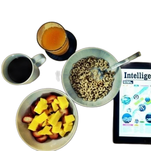 food, breakfast, table, bowl, cereal, fruit, cup, coffee transparent PNG cut-out