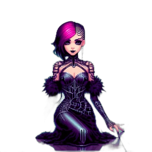 dress, jewelry, pixel art, fantasy art, concept art, cyberpunk, dark, monochrome transparent PNG cut-out