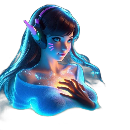 fantasy art, concept art, 3d render, anime, neon lights, blue, neon, animated transparent PNG cut-out