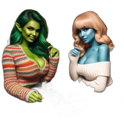 concept art, pixel art, fantasy art, 3d render, outer space, green, two, women transparent PNG cut-out