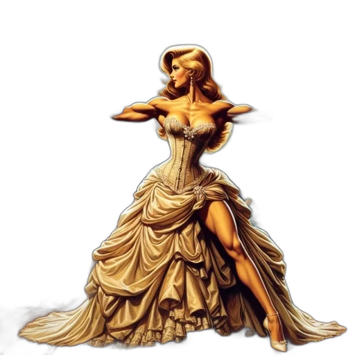 dress, jewelry, crown, fantasy art, concept art, comic book art, photorealistic, golden transparent PNG cut-out