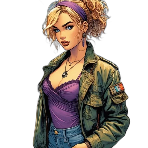 jacket, comic book art, concept art, cartoon, pixel art, earth tones, colorful, green transparent PNG cut-out