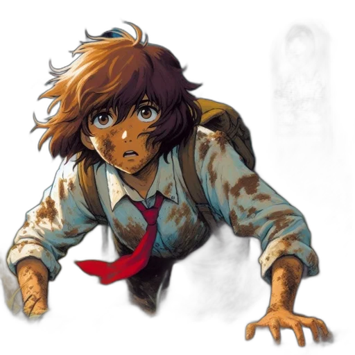 face, jacket, creature, weapon, concept art, anime, comic book art, watercolor transparent PNG cut-out