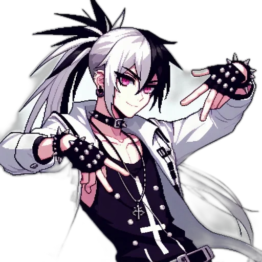 staff, weapon, jacket, sword, pixel art, cyberpunk, anime, concept art transparent PNG cut-out