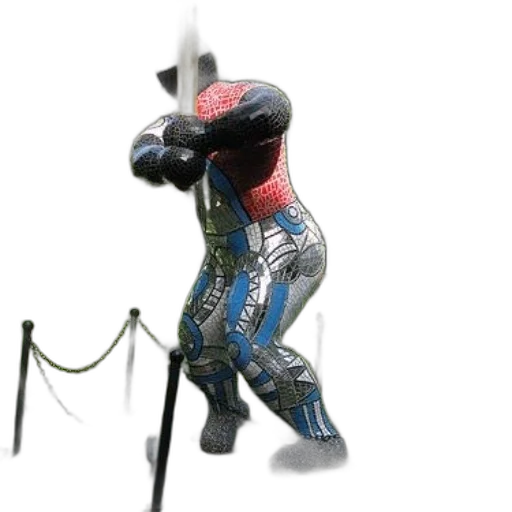 mask, robot, weapon, staff, 3d render, concept art, comic book art, photorealistic transparent PNG cut-out
