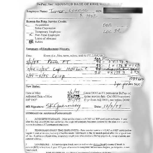 document, titled, depuy, inc, adjusted, date, hire, worksheet transparent PNG cut-out
