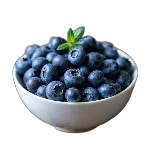 food, crown, photorealistic, 3d render, blue, bowl, filled, blueberries transparent PNG cut-out