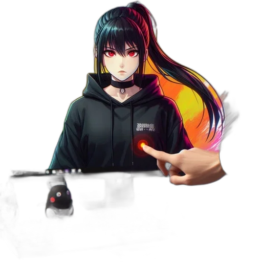 staff, weapon, hair, jacket, anime, pixel art, cyberpunk, concept art transparent PNG cut-out