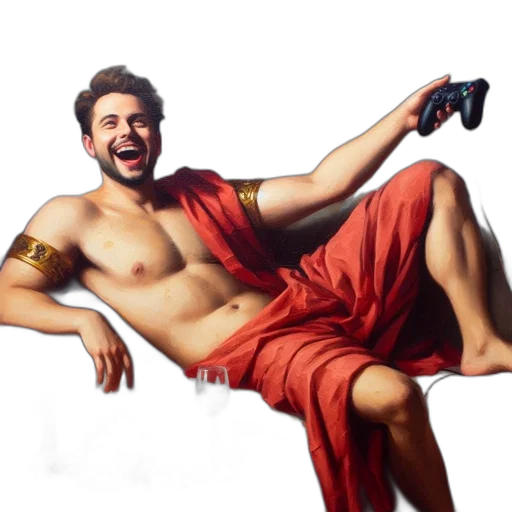 photorealistic, oil painting, concept art, fantasy art, man, lounges, couch, wearing transparent PNG cut-out