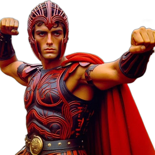 armored, man, ancient, warrior, attire, flexes, his, muscles transparent PNG cut-out