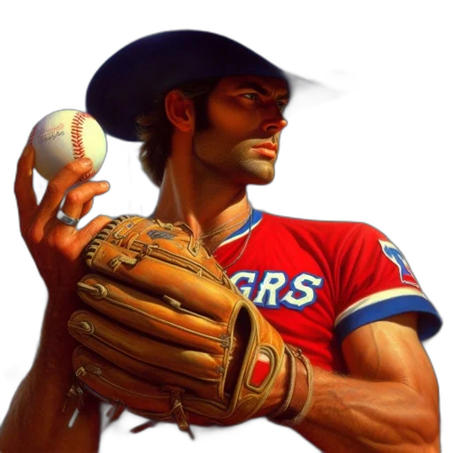 hat, photorealistic, concept art, fantasy art, photo, shows, baseball, player transparent PNG cut-out