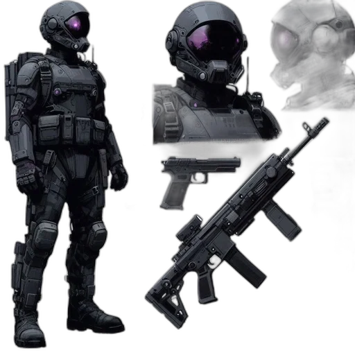 weapon, robot, concept art, cyberpunk, 3d render, pixel art, outer space, dark transparent PNG cut-out