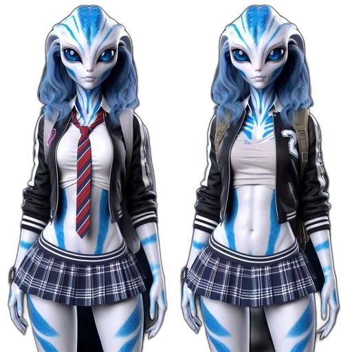 concept art, 3d render, fantasy art, anime, blue, two, blue-skinned, extraterrestrial transparent PNG cut-out