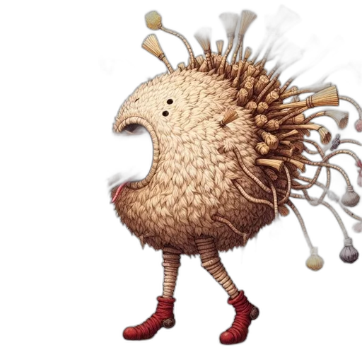 animal, creature, hair, food, concept art, 3d render, pixel art, textured transparent PNG cut-out