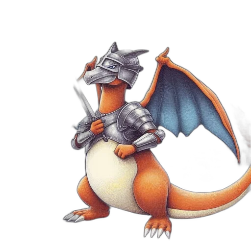 dragon, animal, weapon, staff, concept art, fantasy art, pixel art, watercolor transparent PNG cut-out