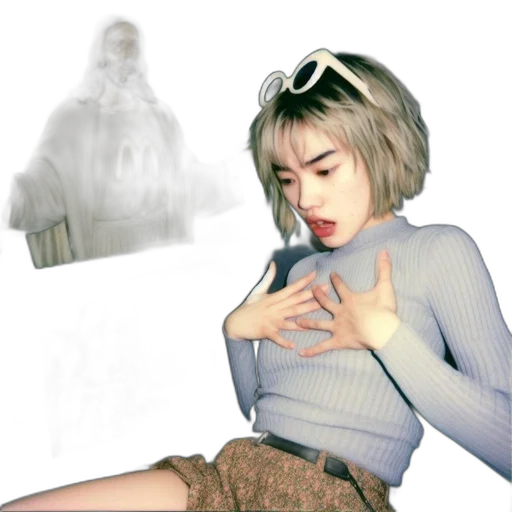 jacket, creature, dress, hair, vaporwave, concept art, photorealistic, 3d render transparent PNG cut-out