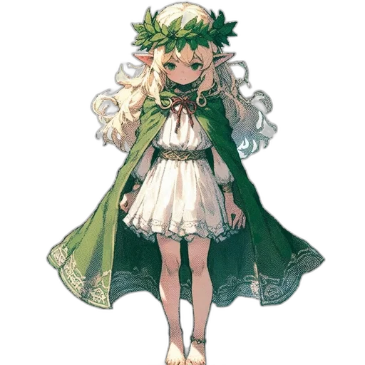 dress, staff, crown, flower, concept art, pixel art, fantasy art, anime transparent PNG cut-out