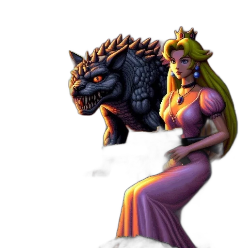 crown, dress, dragon, creature, concept art, fantasy art, pixel art, 3d render transparent PNG cut-out