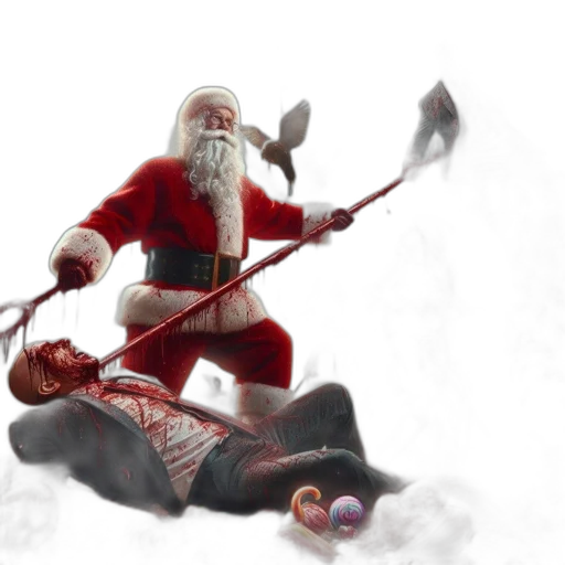 concept art, 3d render, fantasy art, photorealistic, unsettling, scene, features, santa transparent PNG cut-out