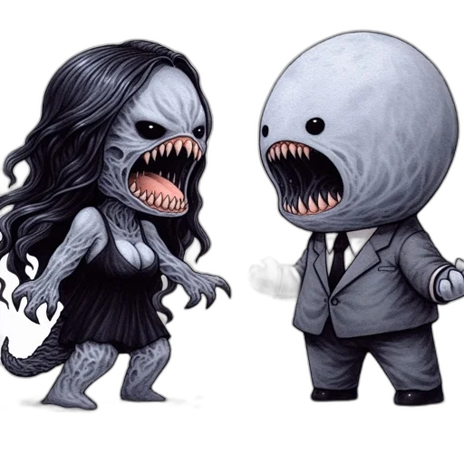 creature, concept art, comic book art, pixel art, fantasy art, two, contrasting, animated transparent PNG cut-out