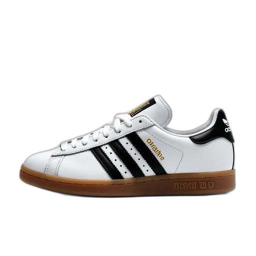 shoes, white, sneaker, black, stripes, sole, displayed, against transparent PNG cut-out