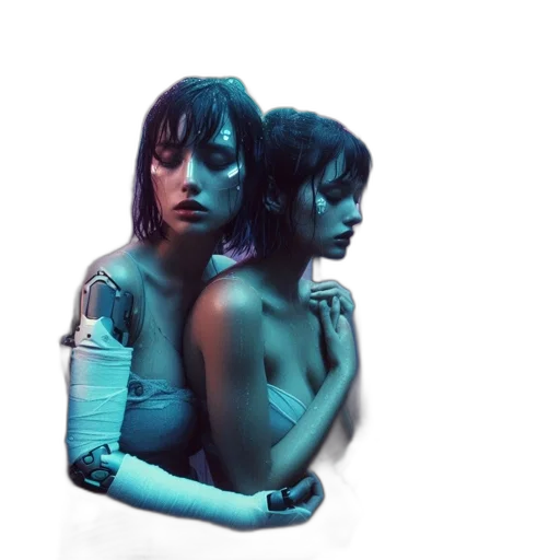 robot, cyberpunk, concept art, photorealistic, 3d render, neon lights, outer space, blue transparent PNG cut-out