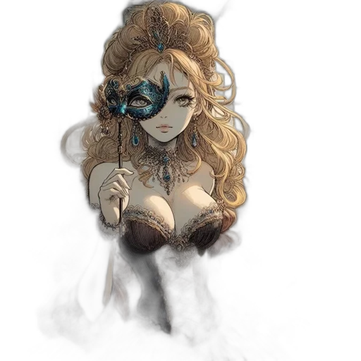 mask, dress, crown, staff, fantasy art, concept art, pixel art, watercolor transparent PNG cut-out