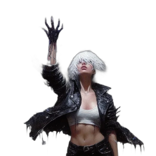 jacket, creature, hair, cyberpunk, concept art, fantasy art, comic book art, fire transparent PNG cut-out