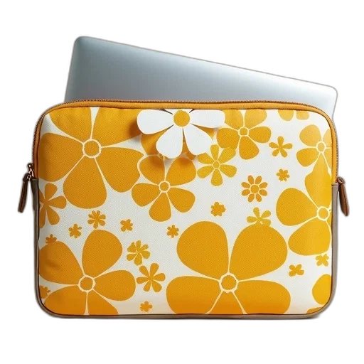 golden, yellow, floral, pattern, macbook, sleeve transparent PNG cut-out