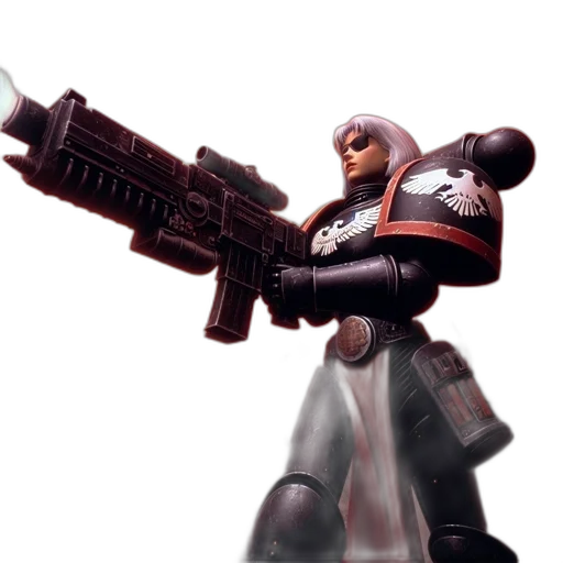 robot, weapon, concept art, 3d render, outer space, female, character, silver transparent PNG cut-out