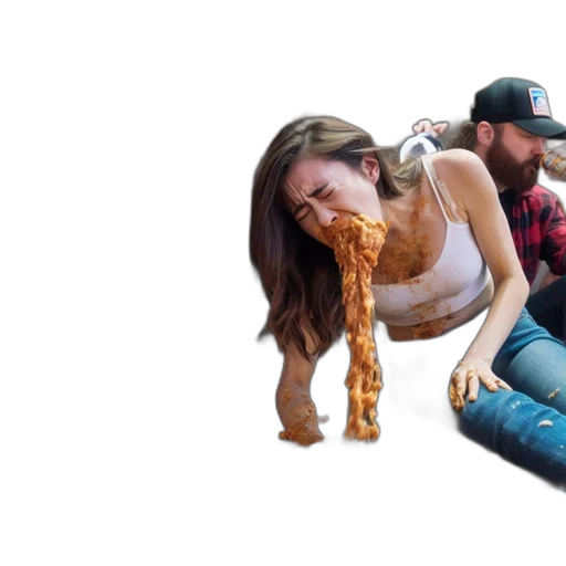 food, animal, gorilla-like, creature, woman, surprise-disgust, spew, out transparent PNG cut-out