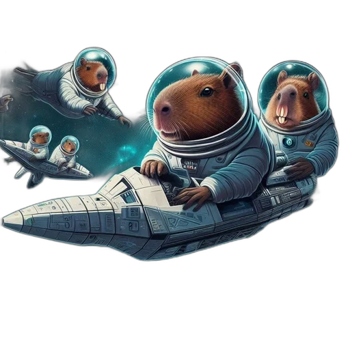 concept art, fantasy art, comic book art, pixel art, outer space, capybaras, don, comical transparent PNG cut-out