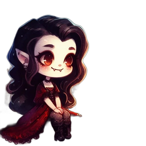 fantasy art, pixel art, concept art, watercolor, dark, red, chibi-styled, female transparent PNG cut-out