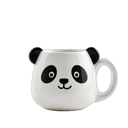 animal, 3d render, photorealistic, white, ceramic, mug, panda, face transparent PNG cut-out