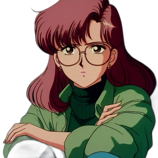 jacket, face, staff, anime, vaporwave, cartoon, pixel art, green transparent PNG cut-out