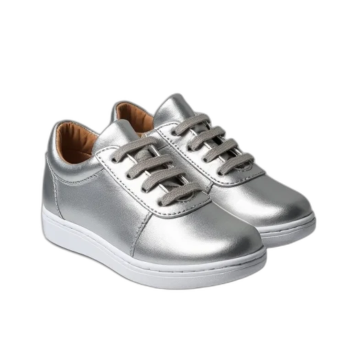 shoes, photorealistic, 3d render, monochrome, children, trainers, grey, metallic transparent PNG cut-out