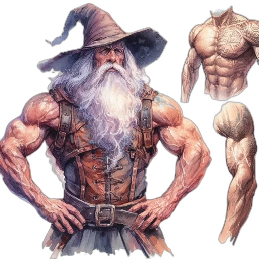 fantasy art, concept art, comic book art, photorealistic, imposing, muscular, figure, donning transparent PNG cut-out