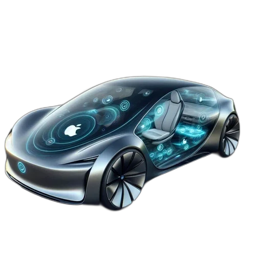 car, robot, concept art, 3d render, futuristic, transparent, apple-logoed, windshield transparent PNG cut-out