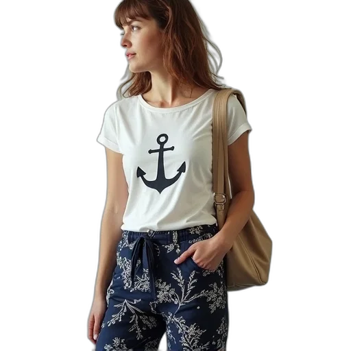 monochrome, blogger, wearing, printed, pants, anchor, shirt transparent PNG cut-out