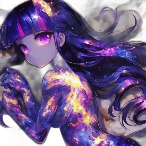 hair, dress, dragon, anime, fantasy art, watercolor, vaporwave, outer space transparent PNG cut-out