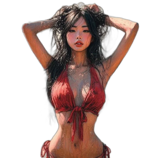 dress, creature, photorealistic, concept art, fantasy art, pixel art, beach, red transparent PNG cut-out